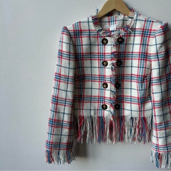 Veronica Beard Marlton Tweed Fringe Check Jacket Size 8 - Picture 10 of 12